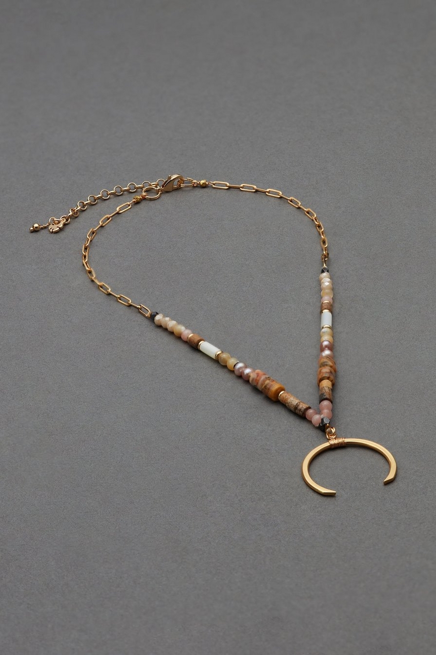 multi stone beaded horn pendant necklace